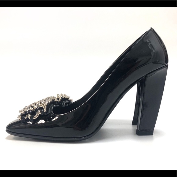 Prada Shoes - Prada Black Patent Chain Pumps size 37.5